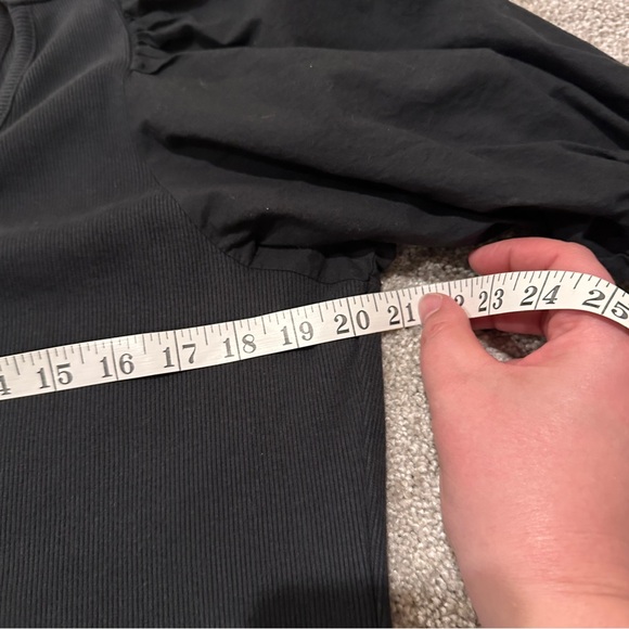 Maeve Anthropologie Blouse Women’s XL Black Puff Sleeved Ribbed Tie Short Sleeve - Picture 6 of 10